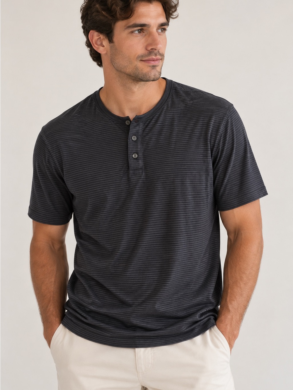 Vuori Men's Short Sleeve Henley Shirt - Black Heather